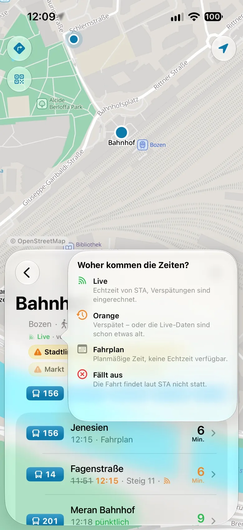 Woher die Zeiten kommen: live, veraltet, Fahrplan oder Ausfall
